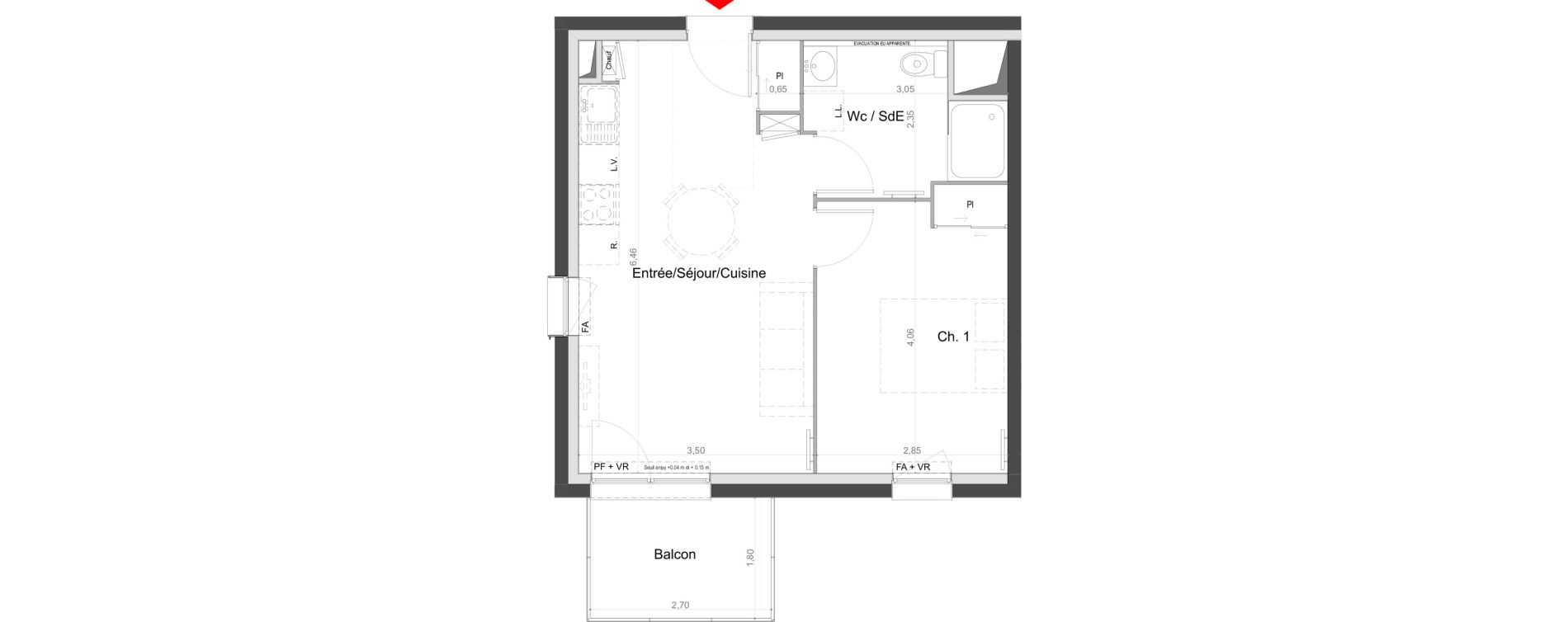 Appartement T2 de 39,20 m2 au Mans Batignolles