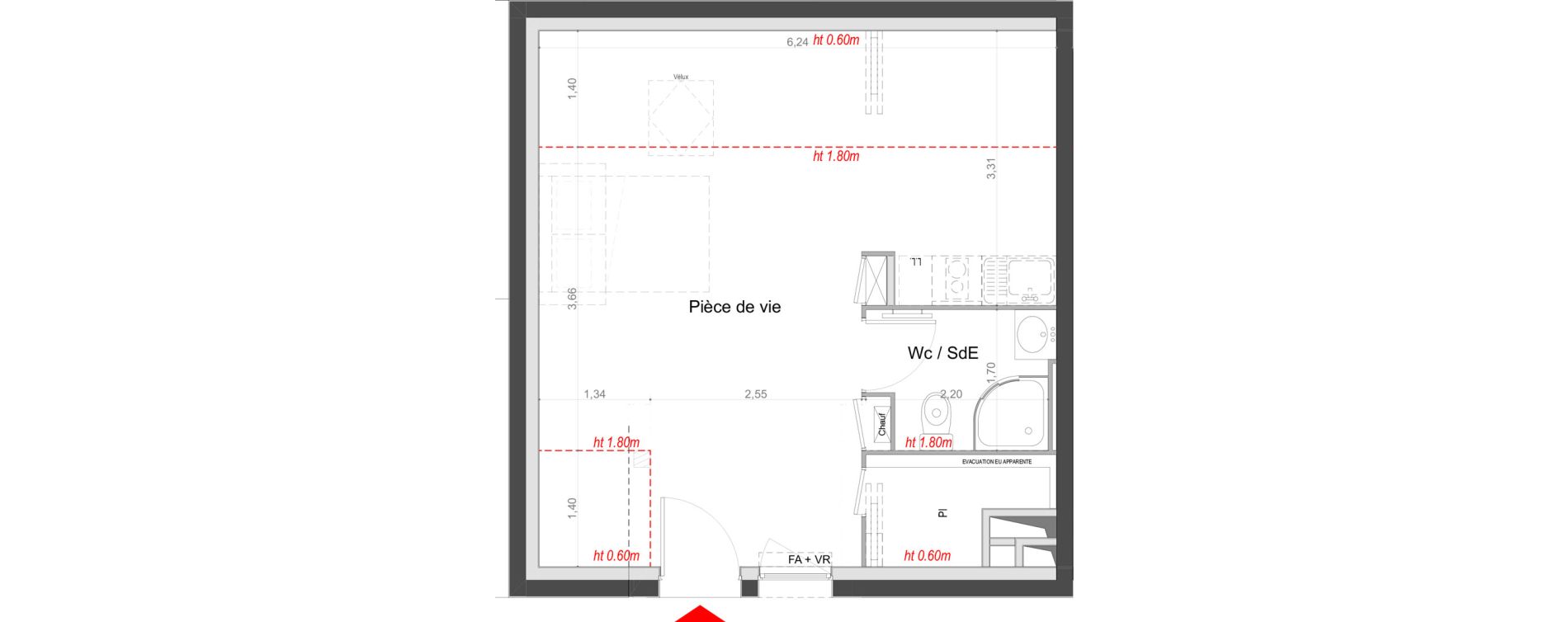 Appartement T1 de 25,20 m2 au Mans Batignolles