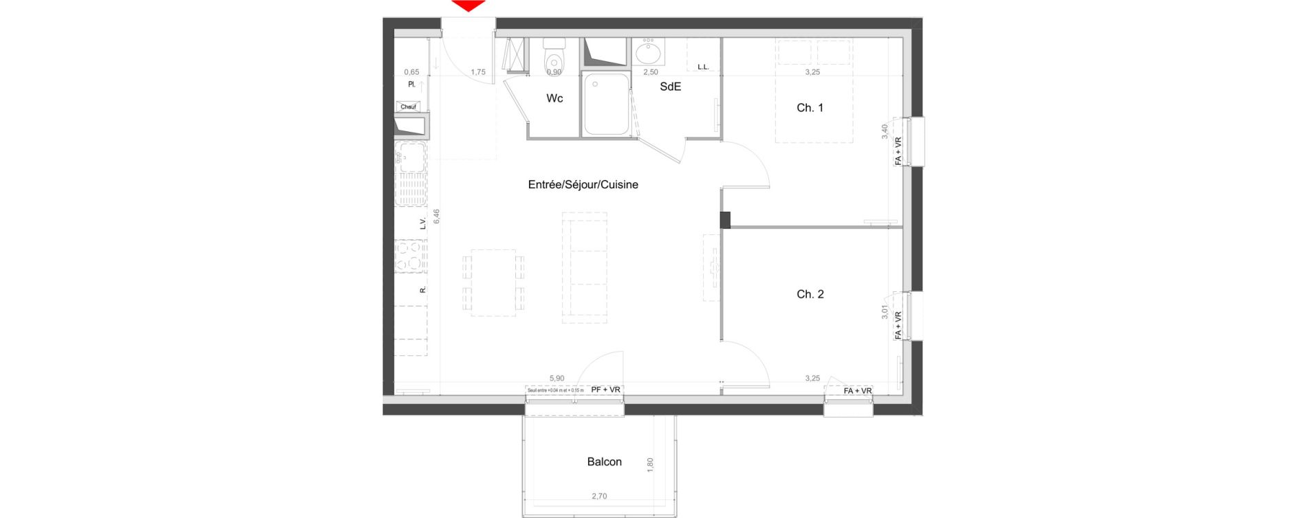 Appartement T3 de 56,90 m2 au Mans Batignolles