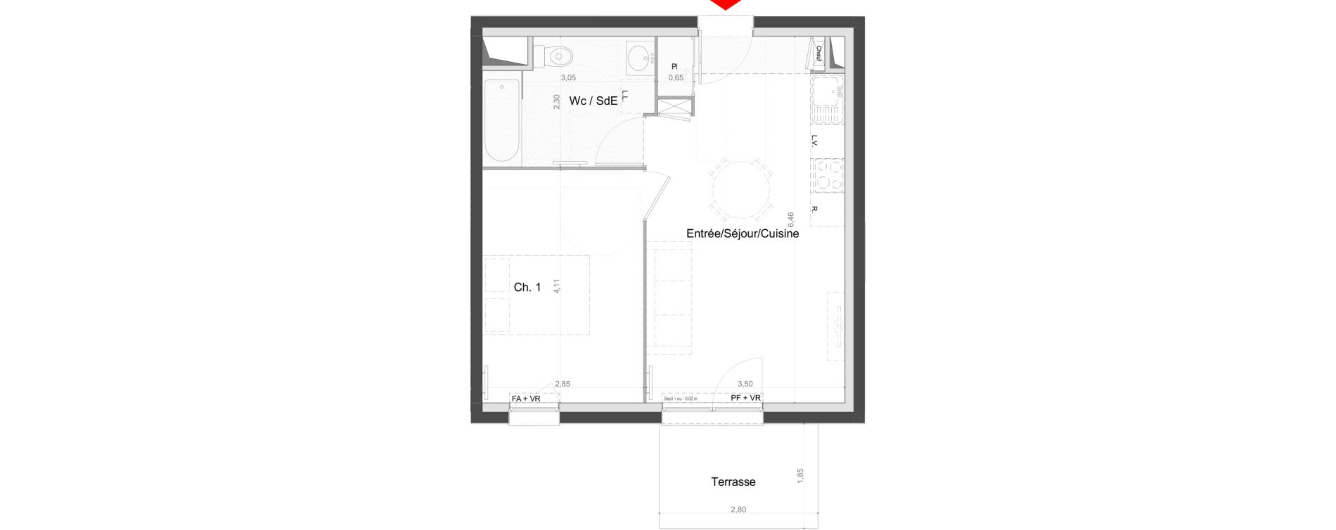 Appartement T2 de 39,40 m2 au Mans Batignolles