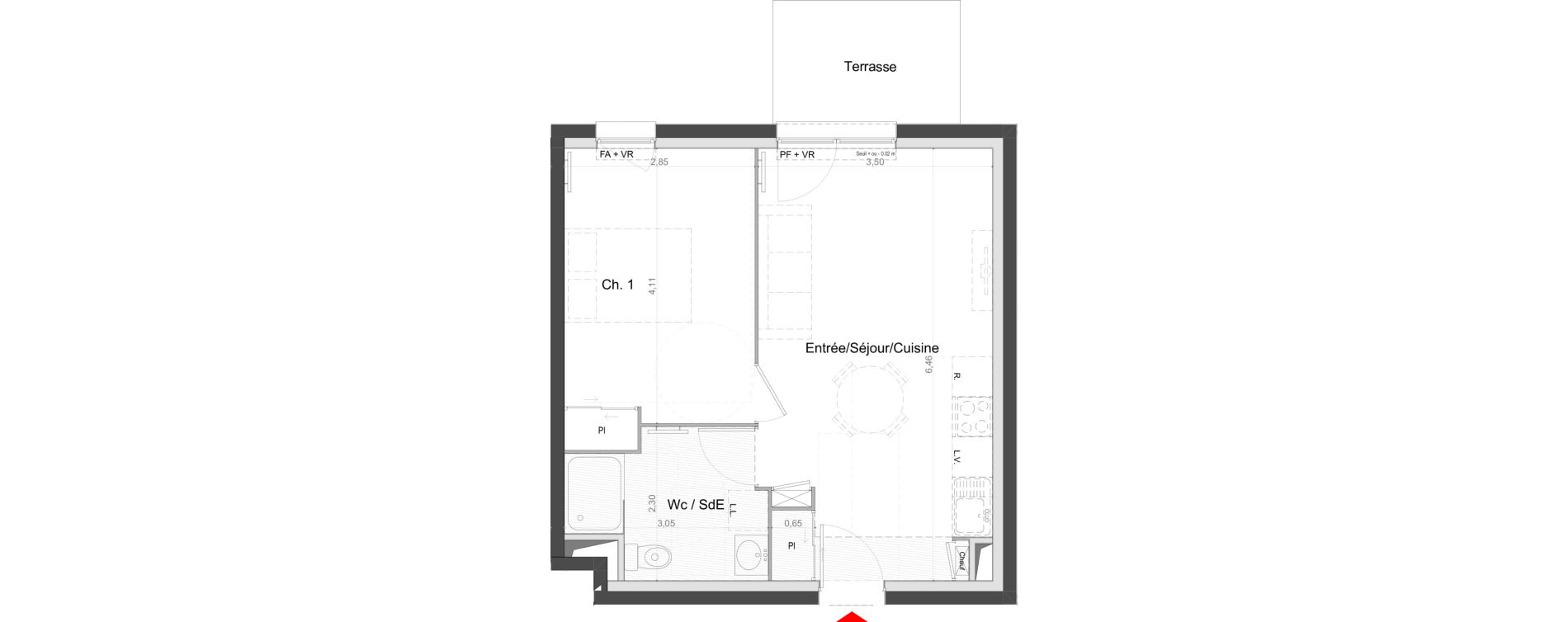 Appartement T2 de 39,40 m2 au Mans Batignolles