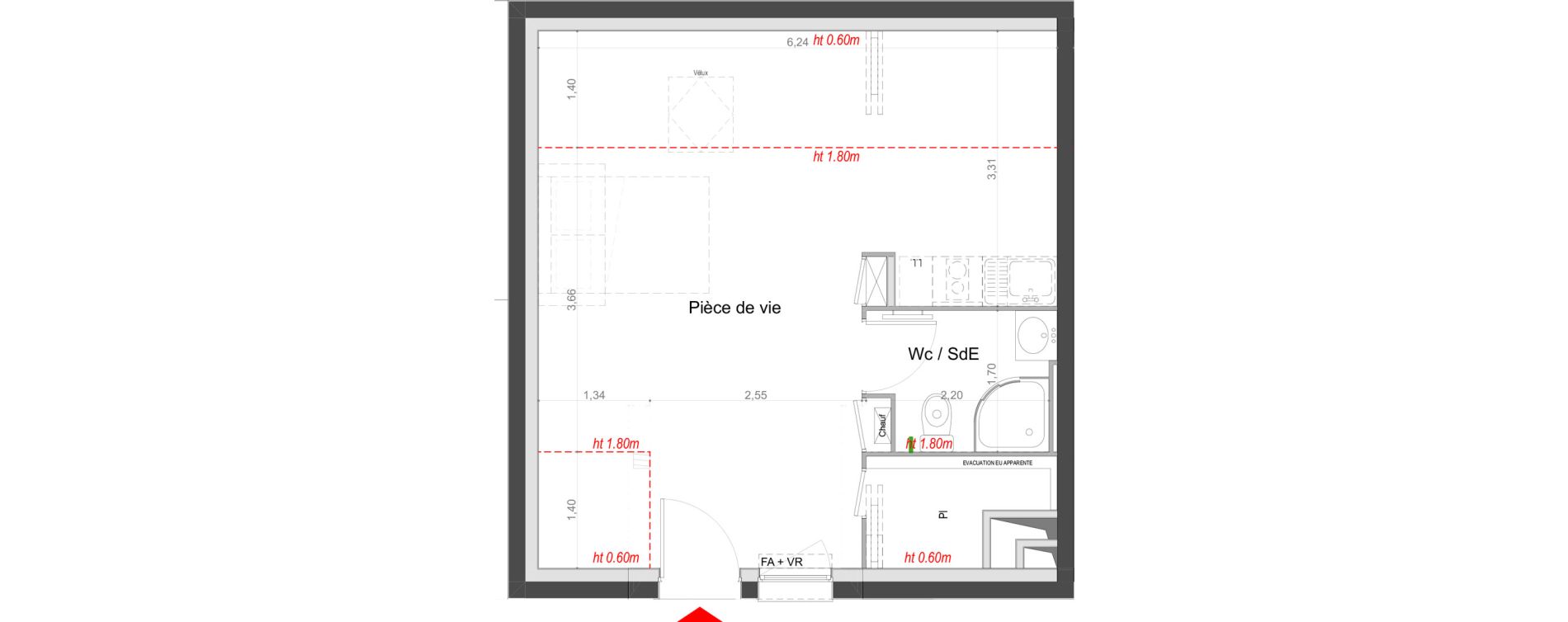 Appartement T1 de 25,90 m2 au Mans Batignolles