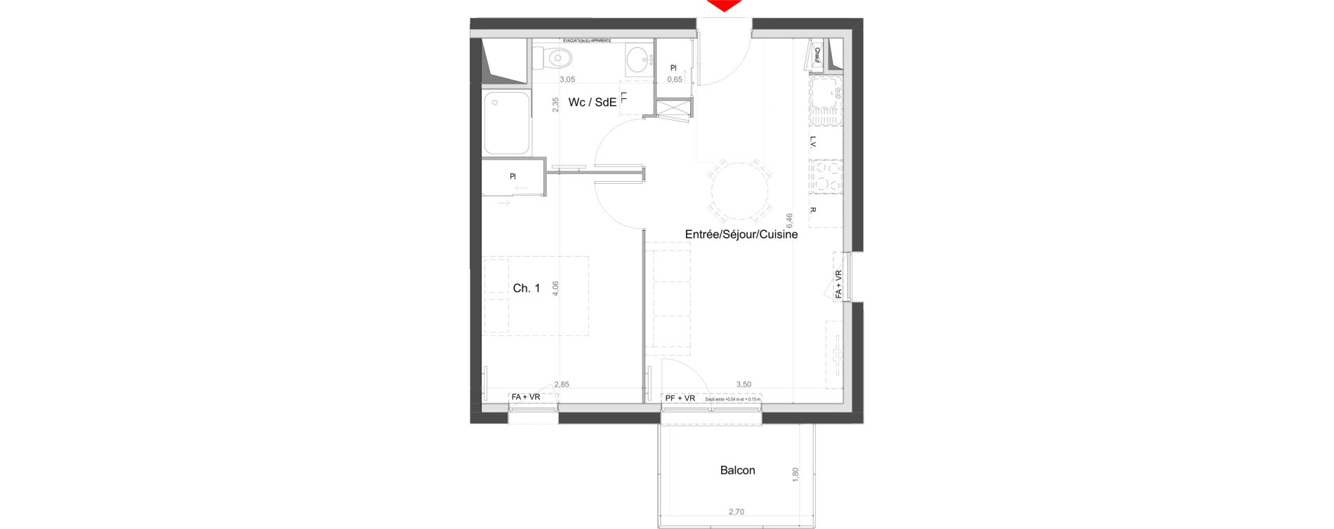 Appartement T2 de 39,20 m2 au Mans Batignolles