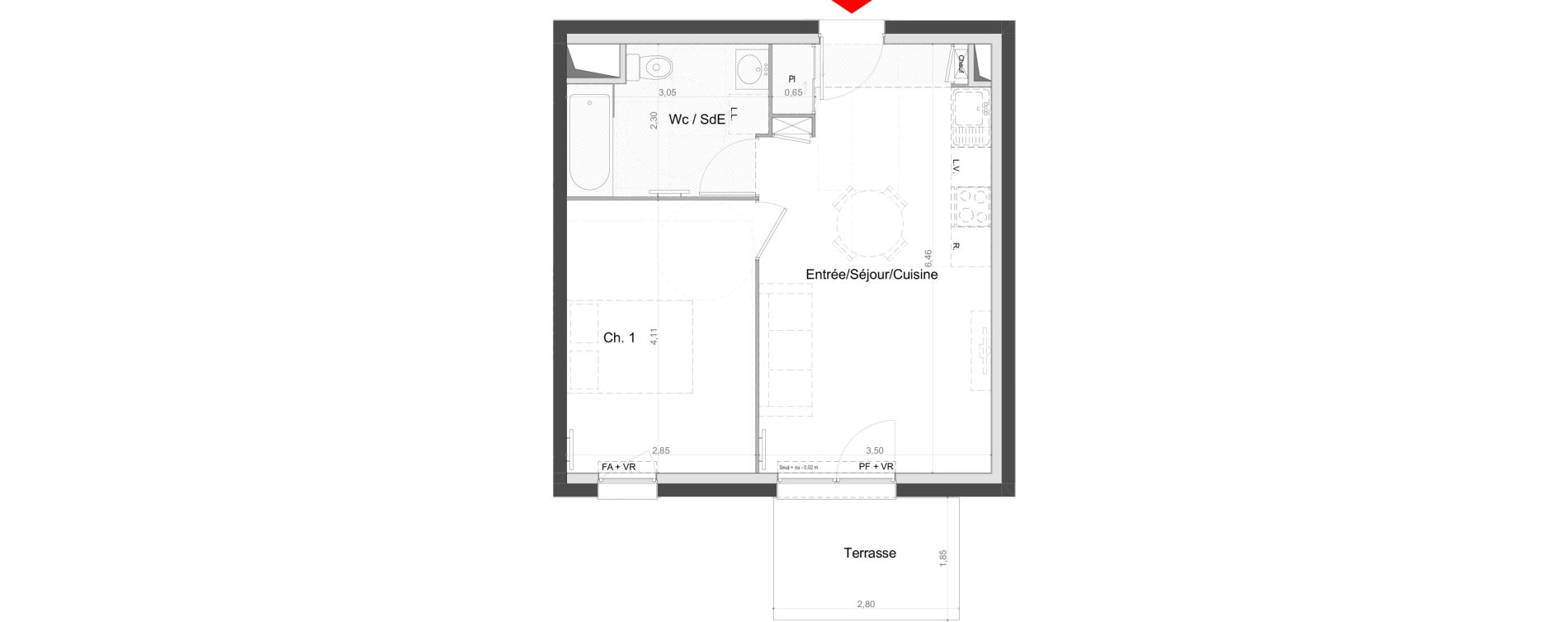 Appartement T2 de 39,40 m2 au Mans Batignolles