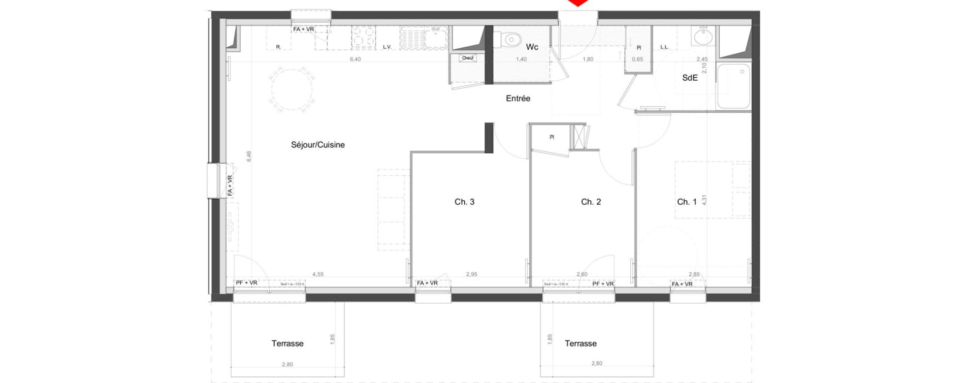 Appartement T4 de 79,70 m2 au Mans Batignolles