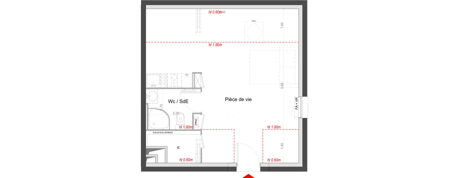 Appartement T1 de 24,20 m2 au Mans Batignolles