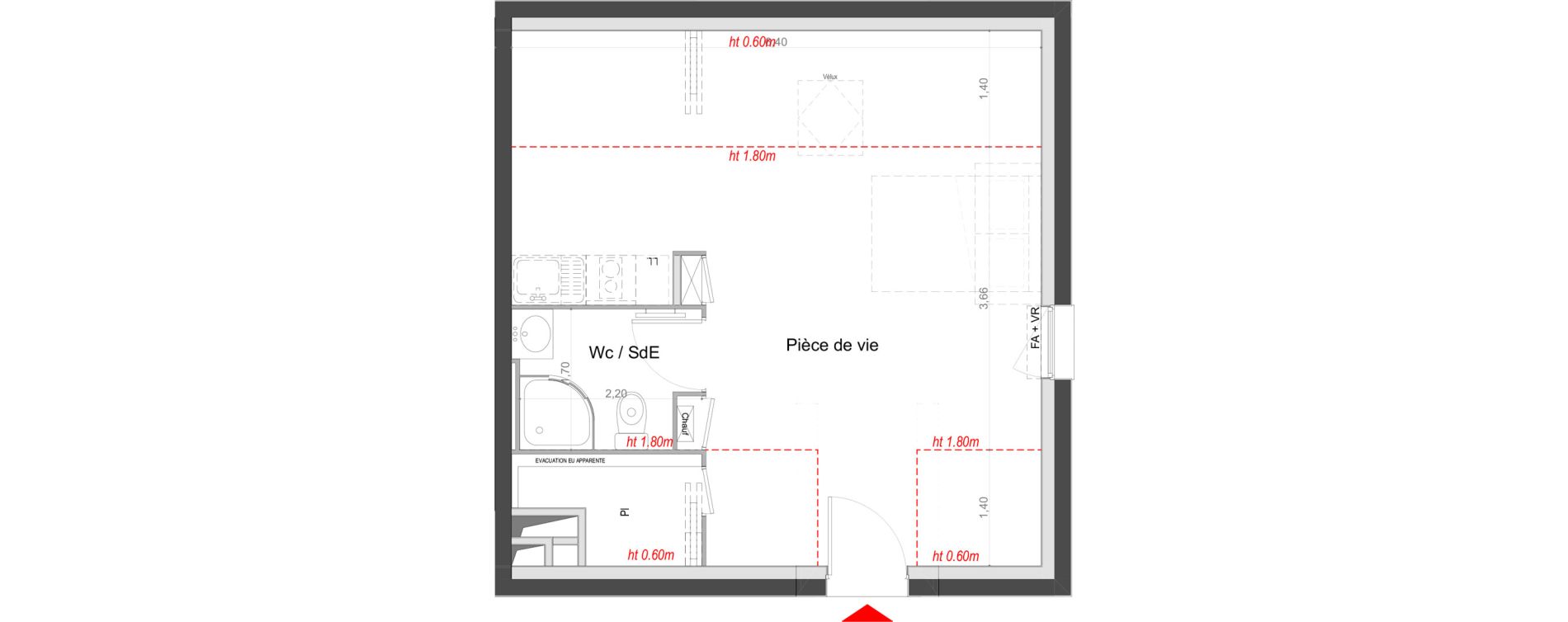 Appartement T1 de 24,20 m2 au Mans Batignolles