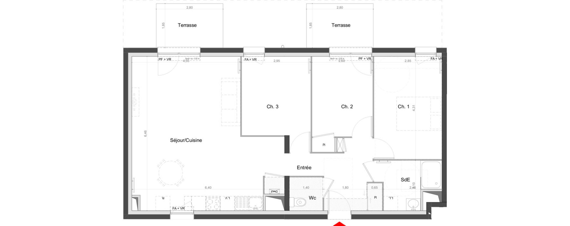 Appartement T4 de 79,70 m2 au Mans Batignolles