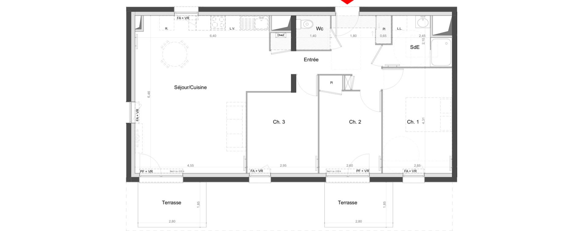 Appartement T4 de 79,70 m2 au Mans Batignolles