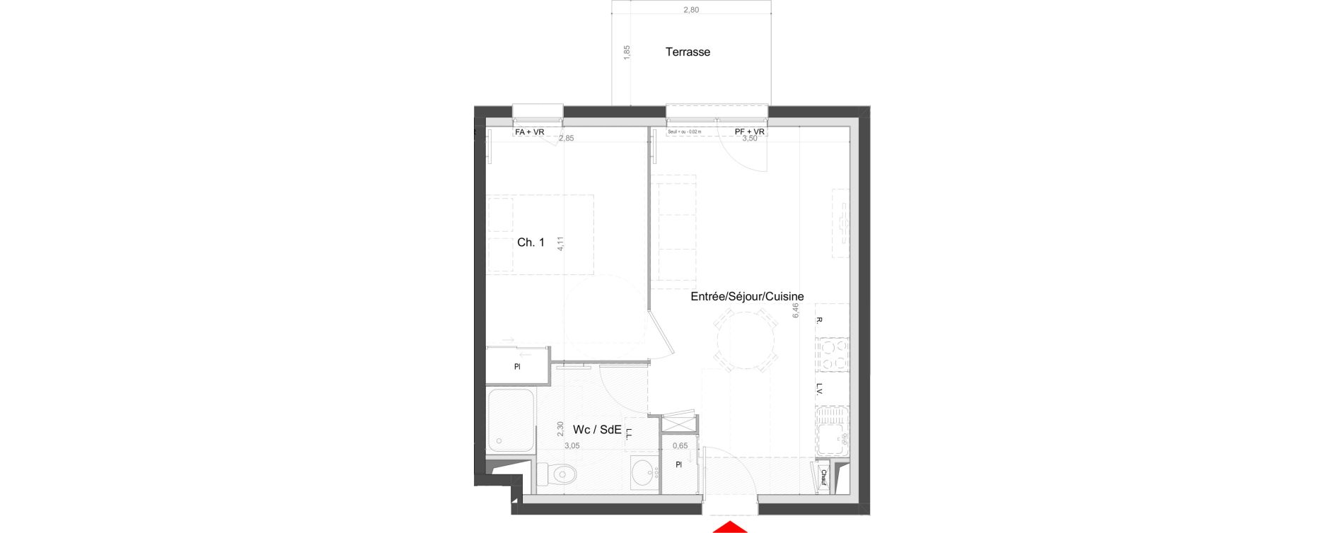 Appartement T2 de 39,40 m2 au Mans Batignolles