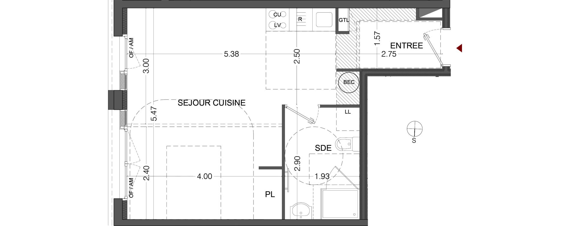 Appartement T1 bis de 35,31 m2 au Mans Sainte-croix