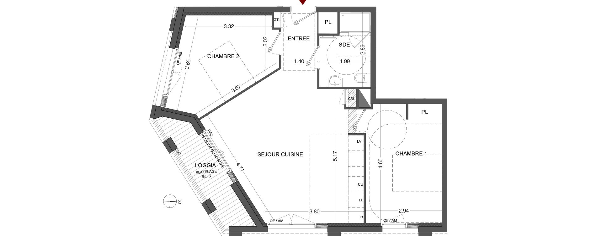 Appartement T3 de 62,50 m2 au Mans Sainte-croix