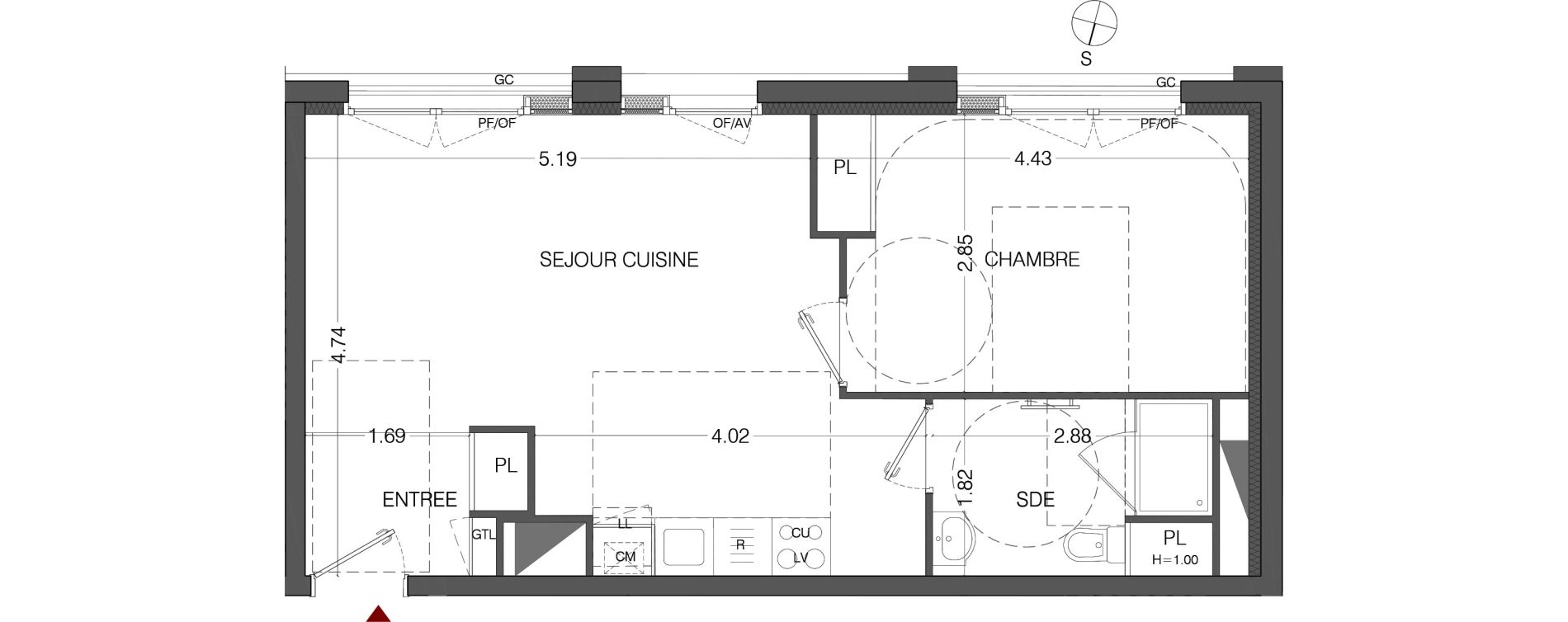 Appartement T2 de 43,62 m2 au Mans Sainte-croix