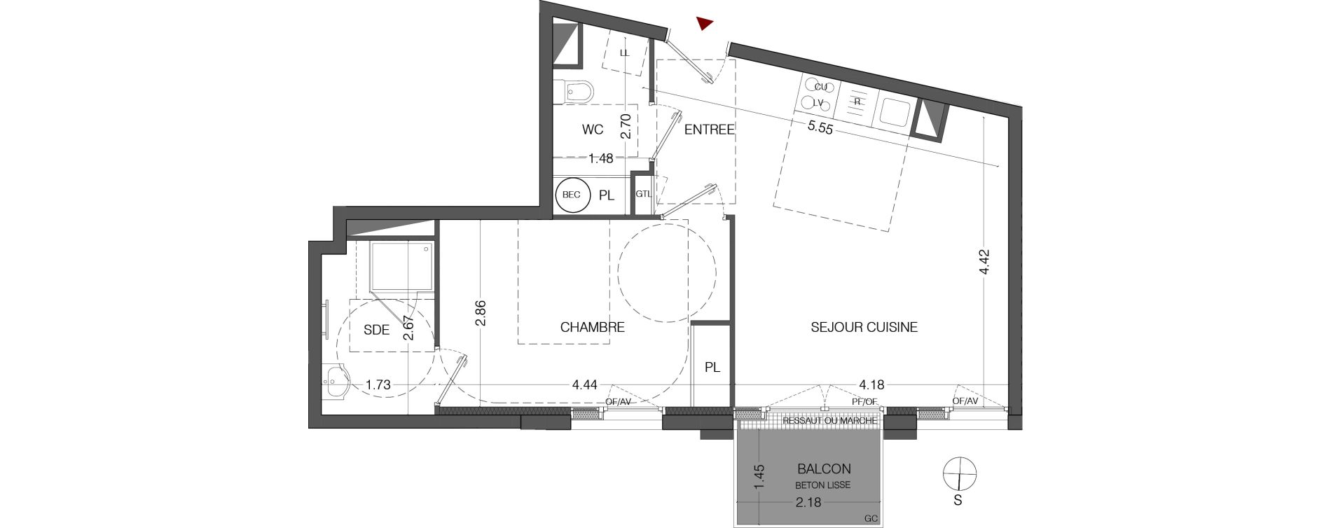 Appartement T2 de 44,14 m2 au Mans Sainte-croix