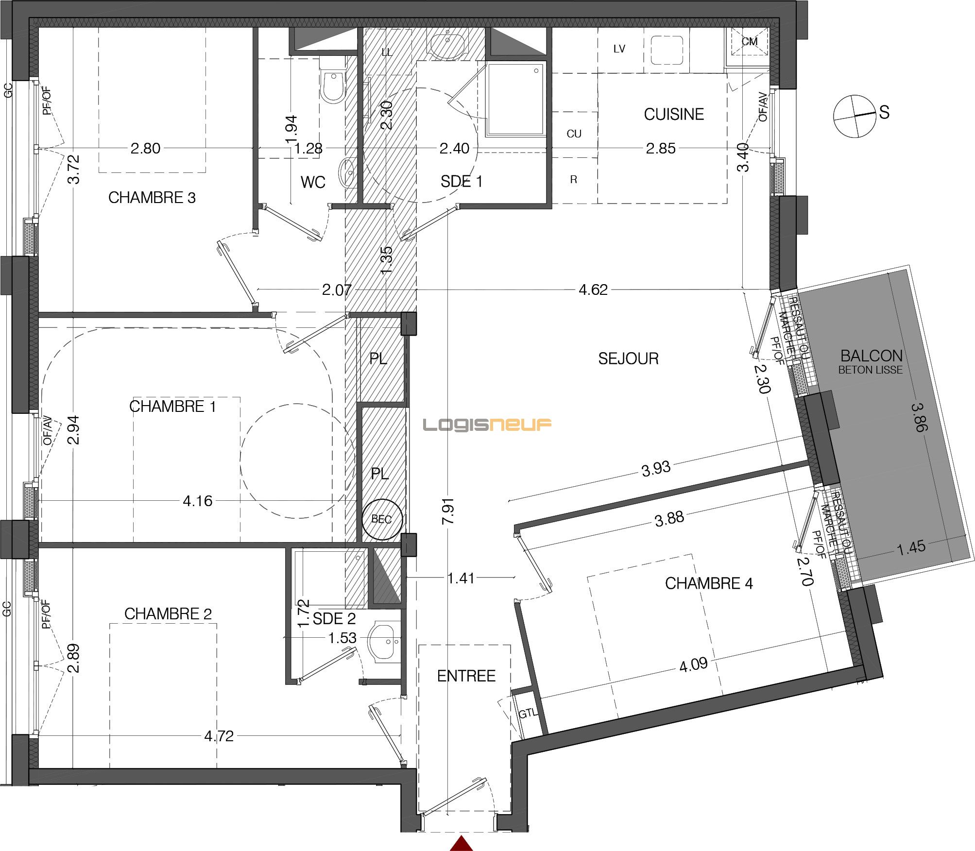 Plan Appartement T5 De 89 86 M Neuf R sidence L ventail Au Le Mans