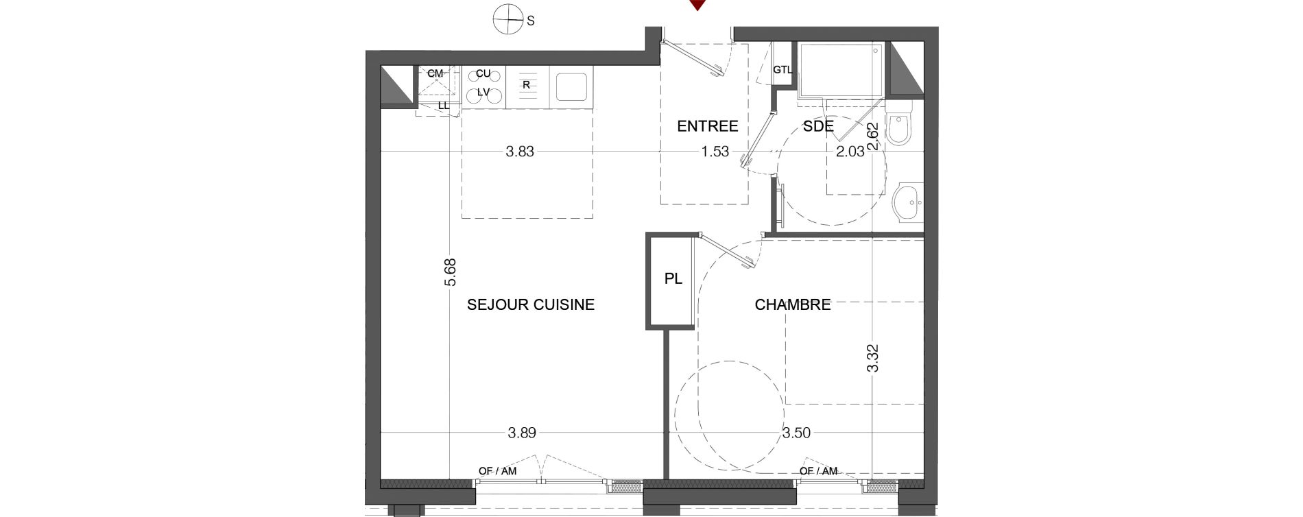 Appartement T2 de 42,06 m2 au Mans Sainte-croix