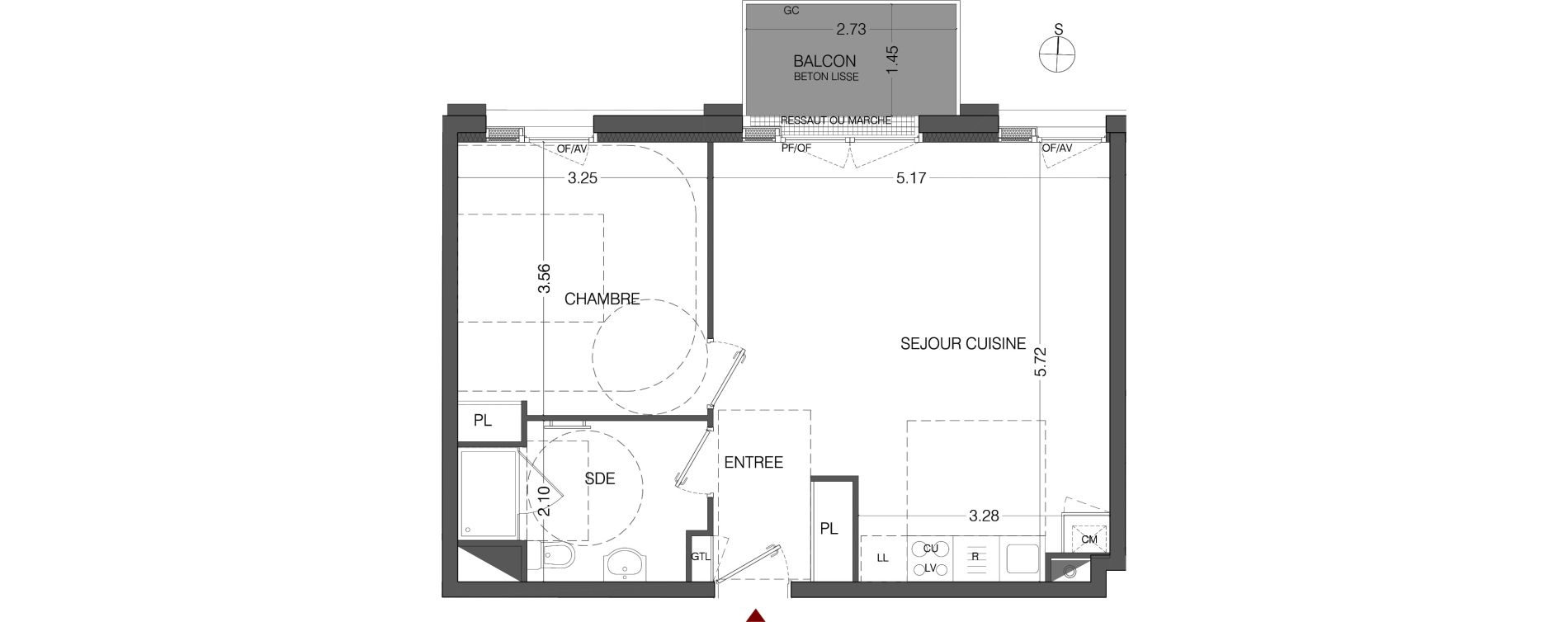 Appartement T2 de 46,79 m2 au Mans Sainte-croix