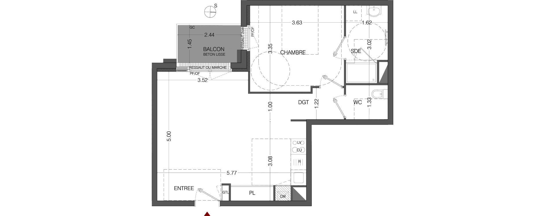 Appartement T2 de 46,52 m2 au Mans Sainte-croix