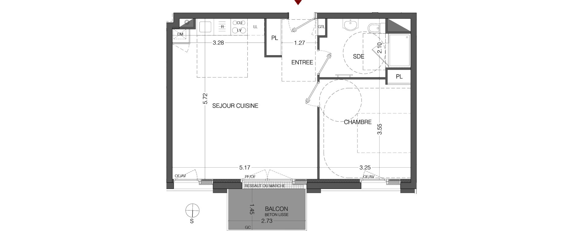 Appartement T2 de 46,80 m2 au Mans Sainte-croix