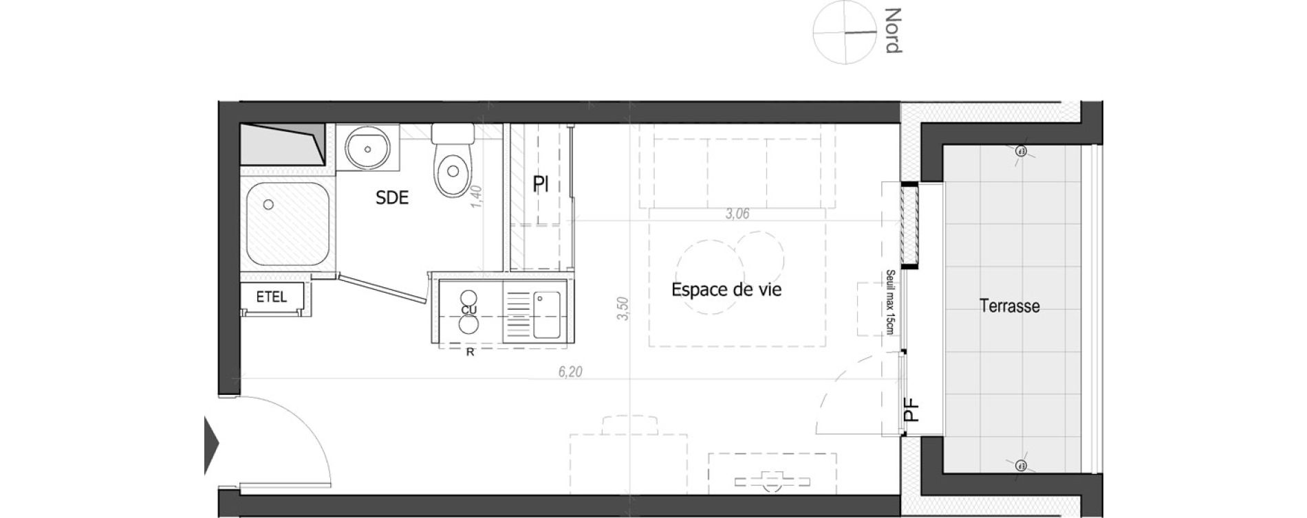 Appartement T1 de 20,14 m2 au Mans Nationale