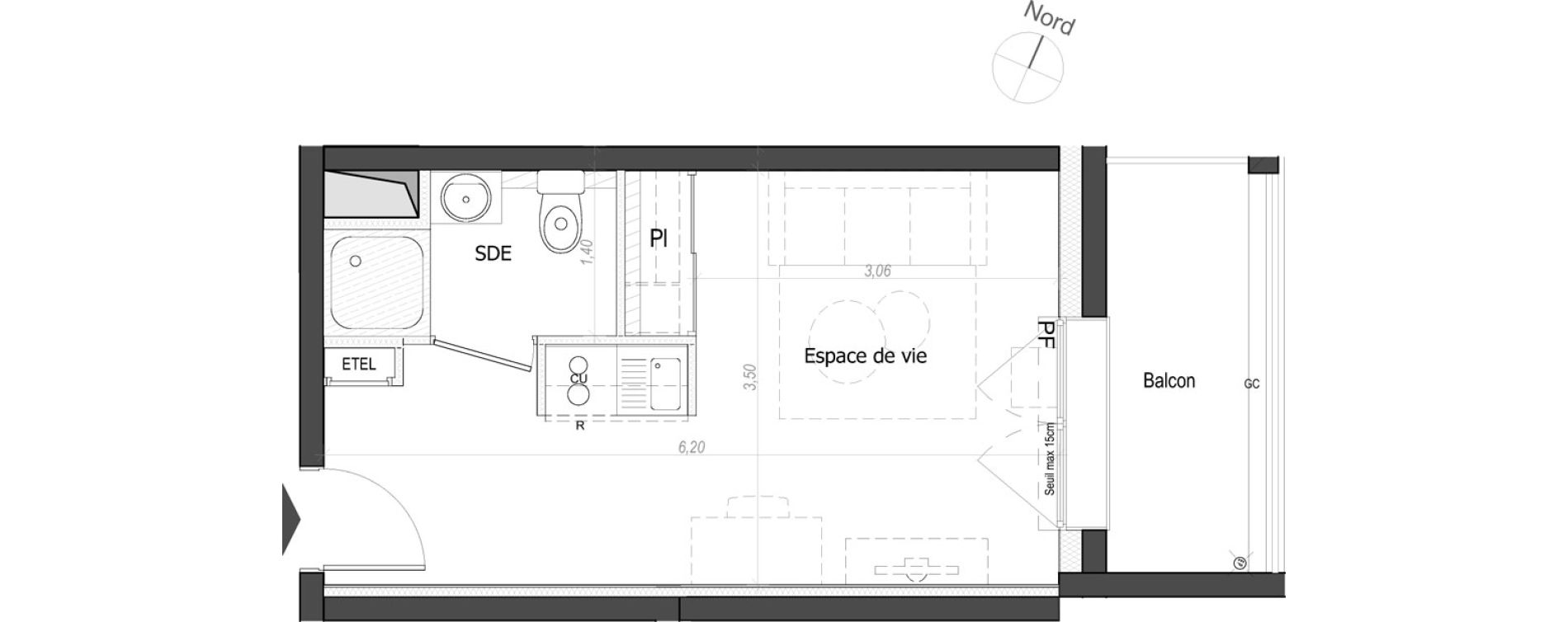 Appartement T1 de 20,14 m2 au Mans Nationale