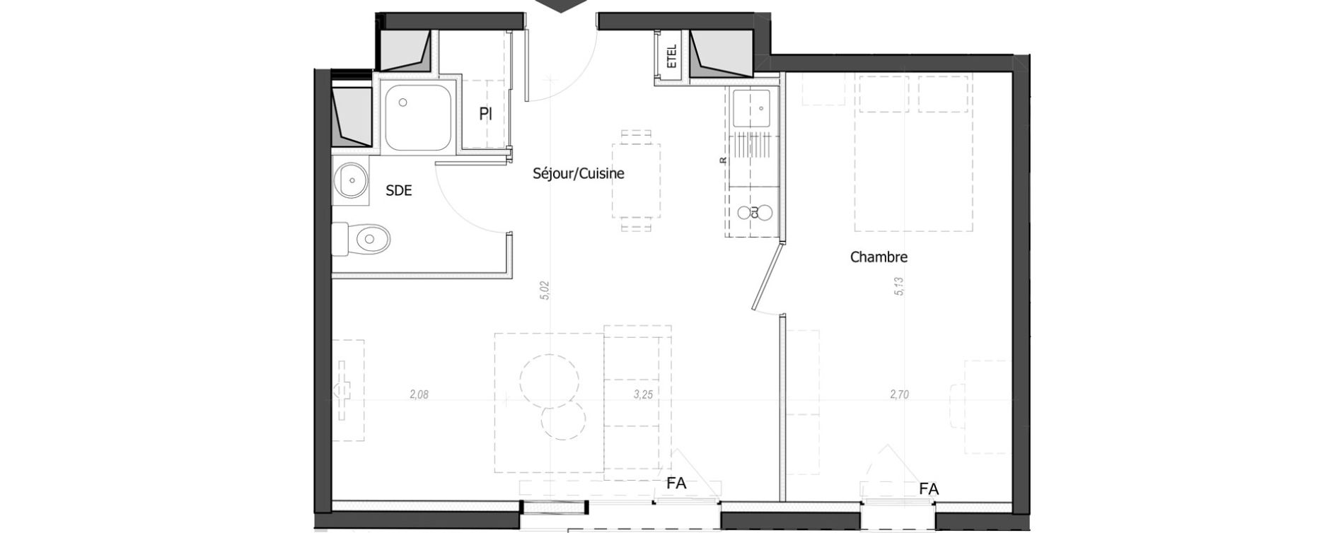Appartement T2 de 40,33 m2 au Mans Nationale