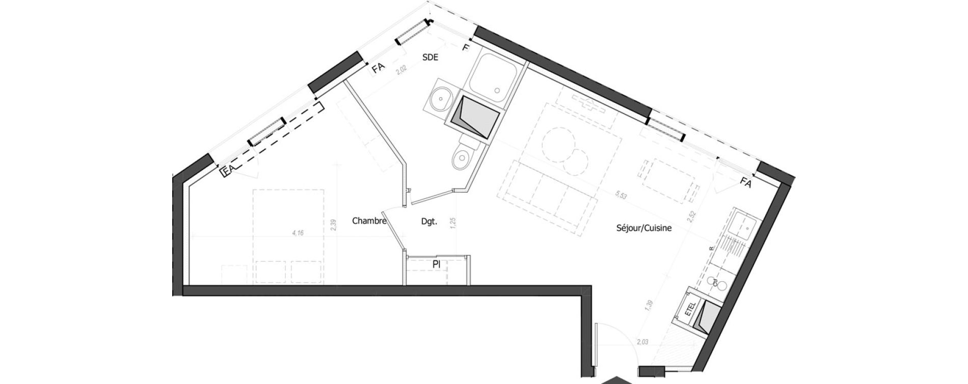 Appartement T2 de 42,13 m2 au Mans Nationale