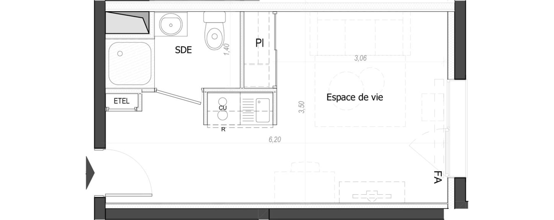 Appartement T1 de 20,16 m2 au Mans Nationale