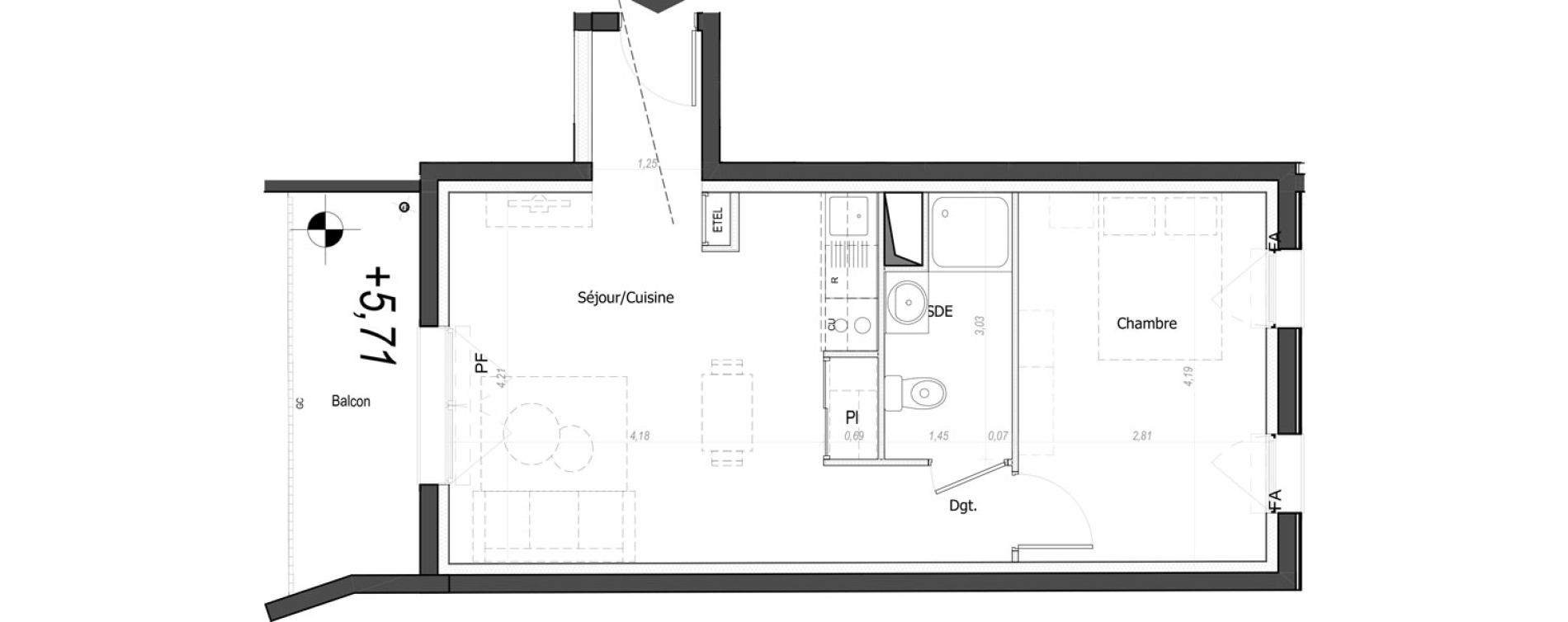 Appartement T2 de 38,79 m2 au Mans Nationale