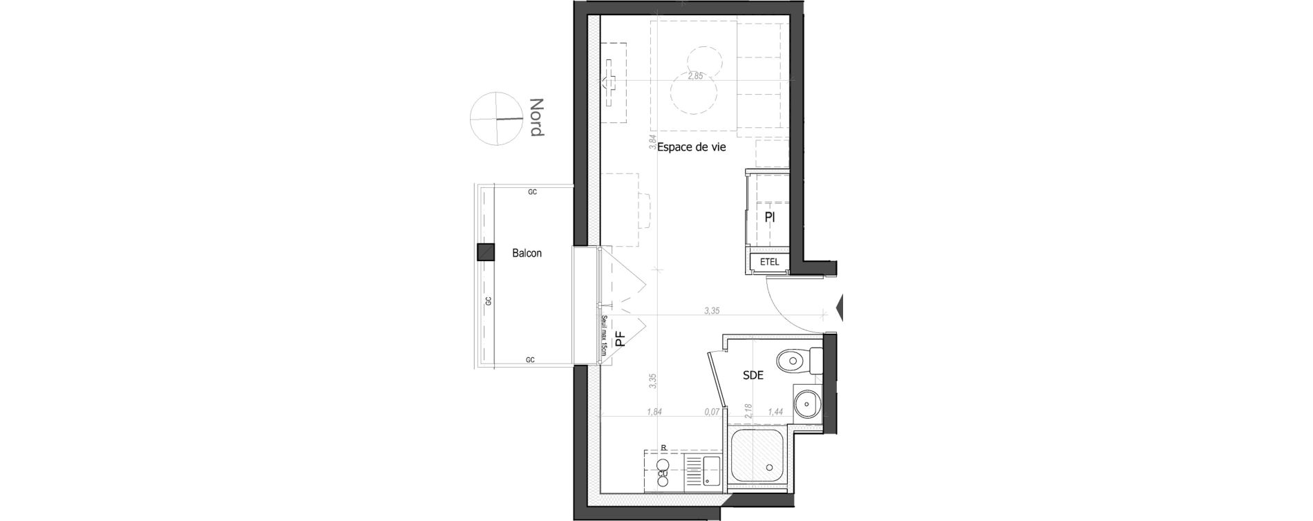 Appartement T1 de 20,52 m2 au Mans Nationale