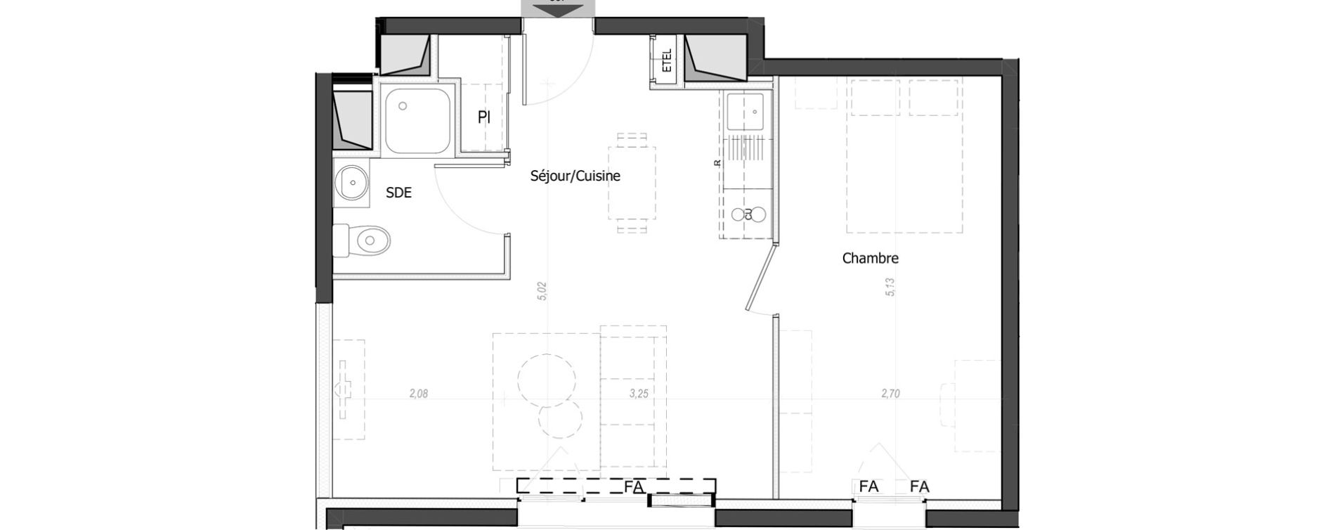Appartement T2 de 40,33 m2 au Mans Nationale