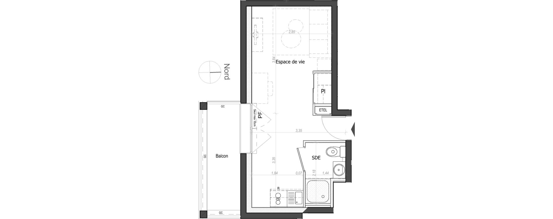 Appartement T1 de 20,52 m2 au Mans Nationale