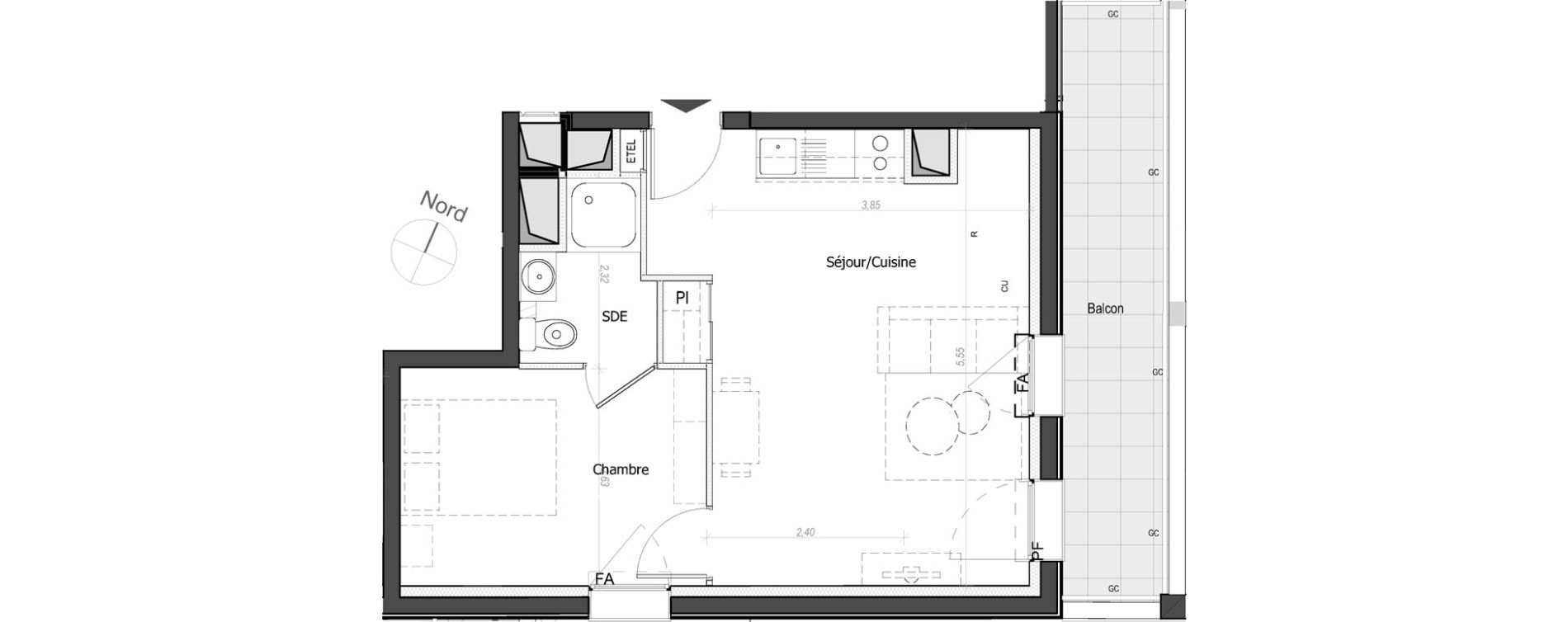 Appartement T2 de 35,12 m2 au Mans Nationale