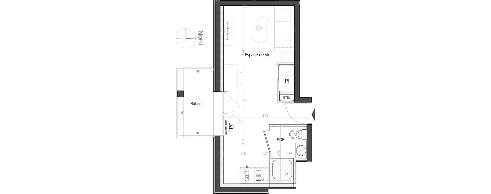 Appartement T1 de 20,52 m2 au Mans Nationale