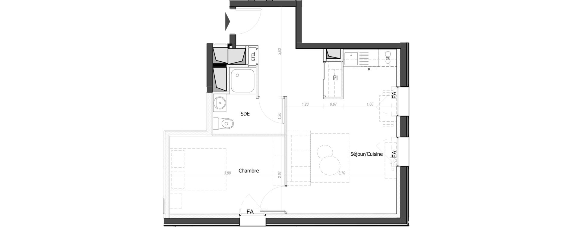 Appartement T2 de 38,02 m2 au Mans Nationale