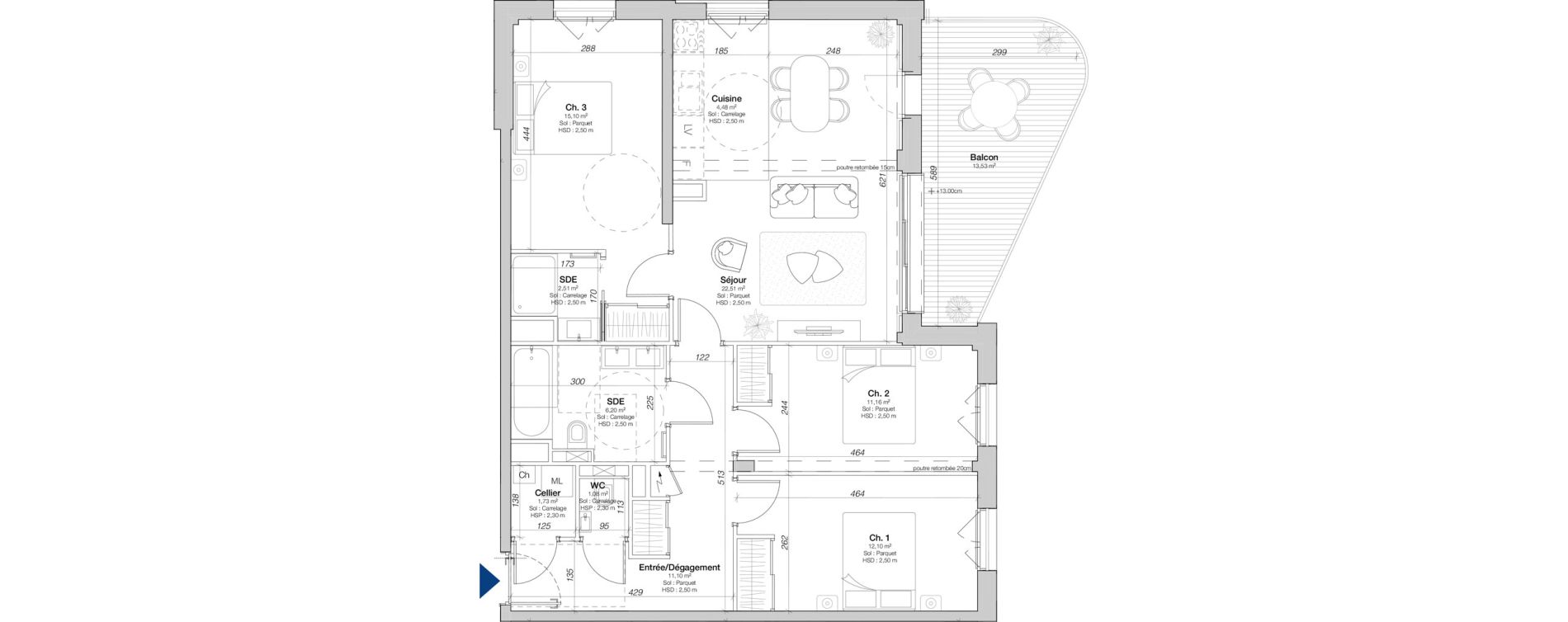 Appartement T4 de 87,97 m2 au Mans Courboulay