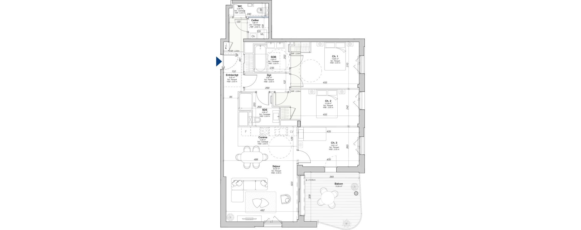 Appartement T4 de 93,60 m2 au Mans Courboulay