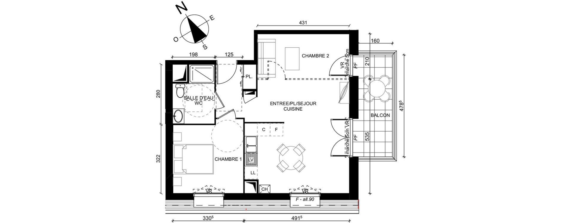 Appartement T2 de 54,36 m2 au Mans Lib&eacute;ration