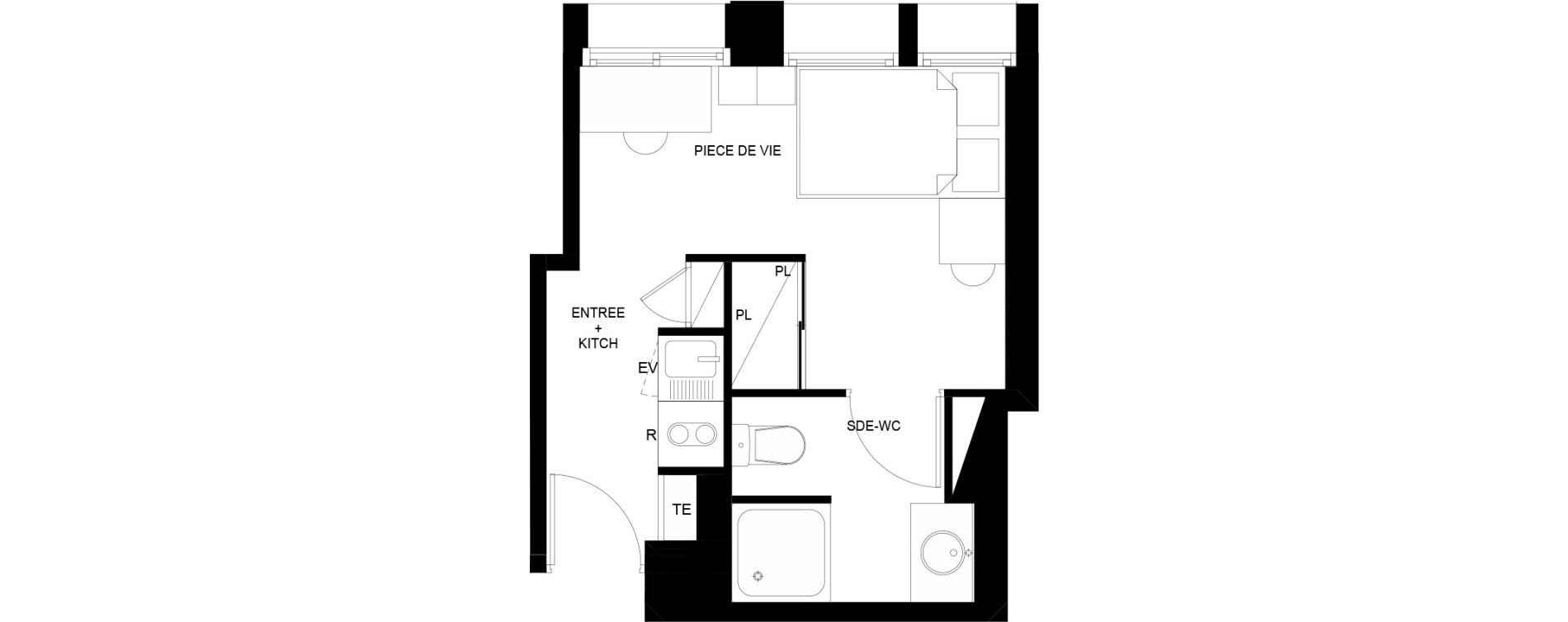 Appartement T1 meubl&eacute; de 17,40 m2 au Mans Nationale