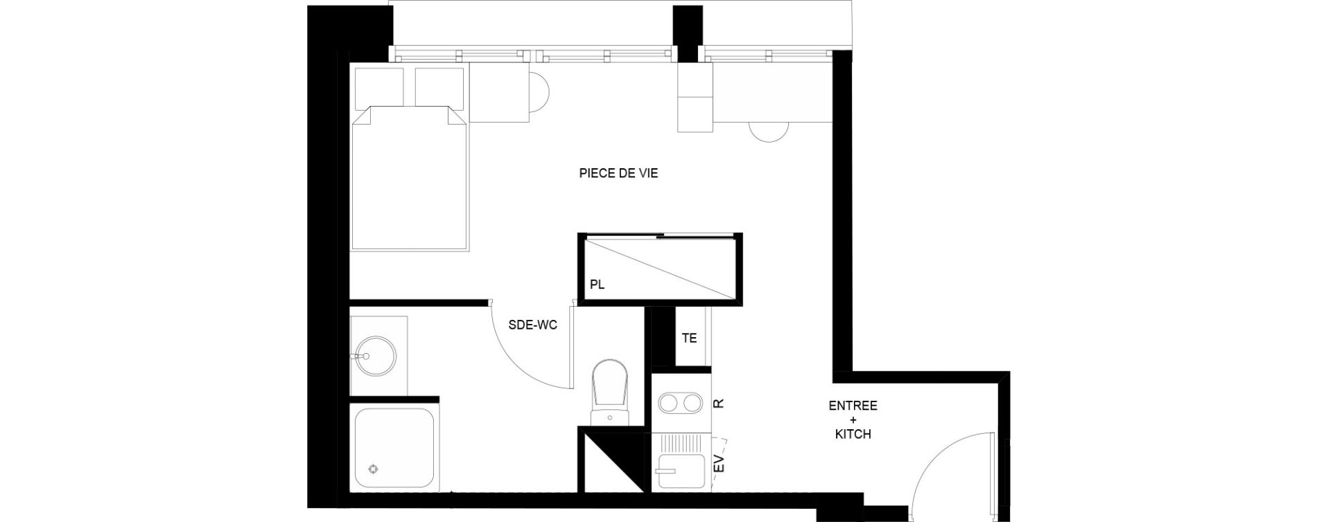 Appartement T1 meubl&eacute; de 21,64 m2 au Mans Nationale
