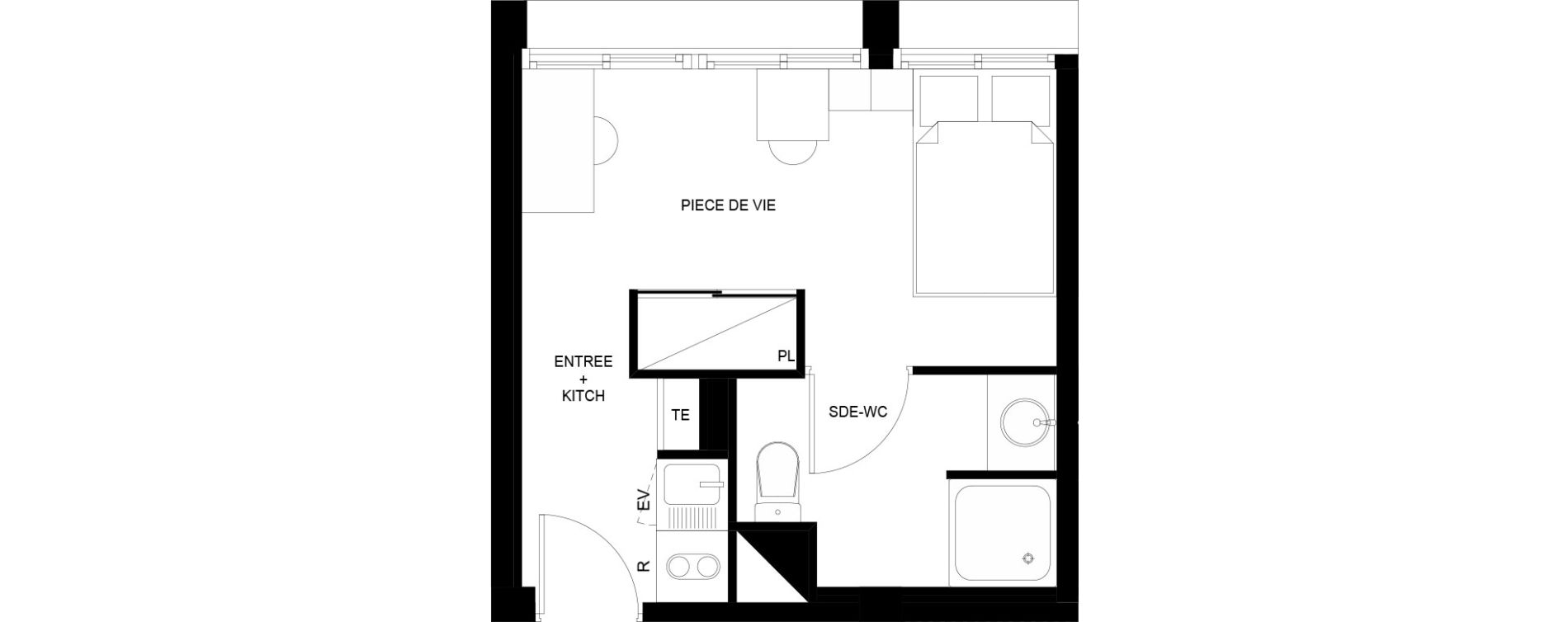 Appartement T1 meubl&eacute; de 18,27 m2 au Mans Nationale