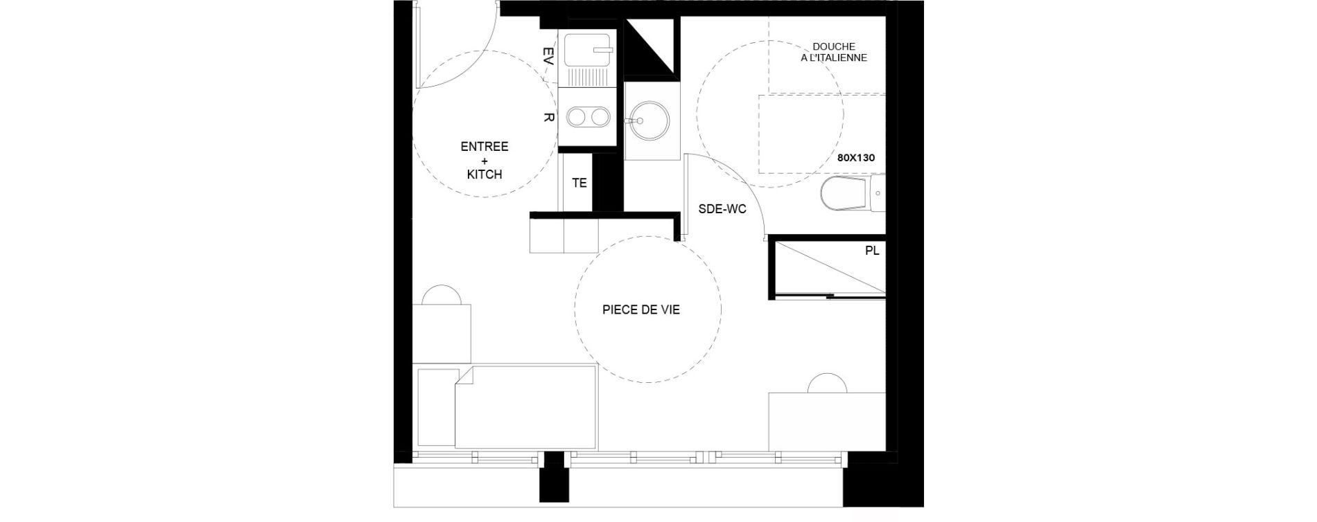 Appartement T1 meubl&eacute; de 20,34 m2 au Mans Nationale
