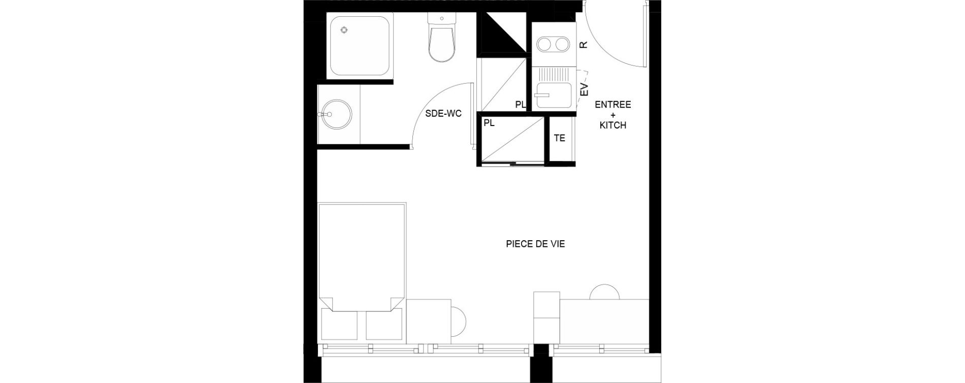 Appartement T1 meubl&eacute; de 18,72 m2 au Mans Nationale