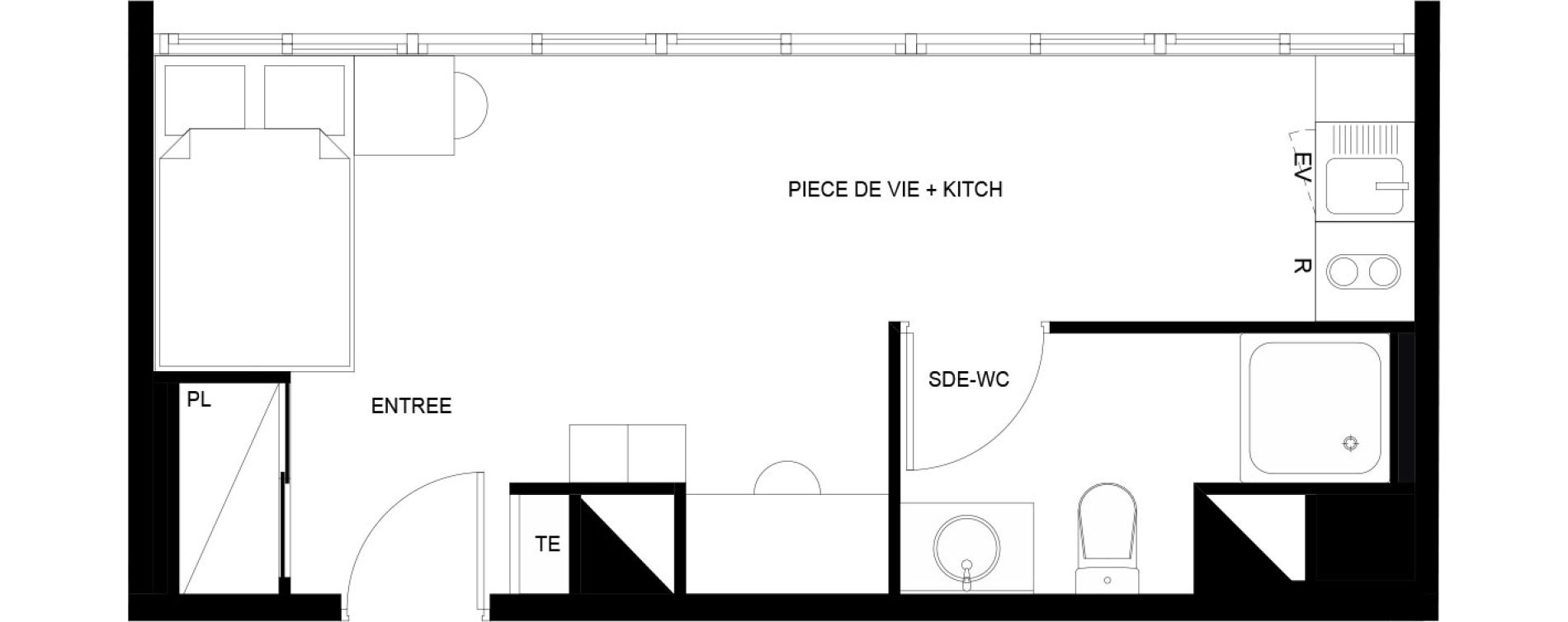 Appartement T1 meubl&eacute; de 23,08 m2 au Mans Nationale
