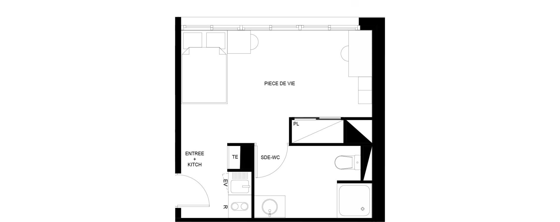 Appartement T1 meubl&eacute; de 22,58 m2 au Mans Nationale