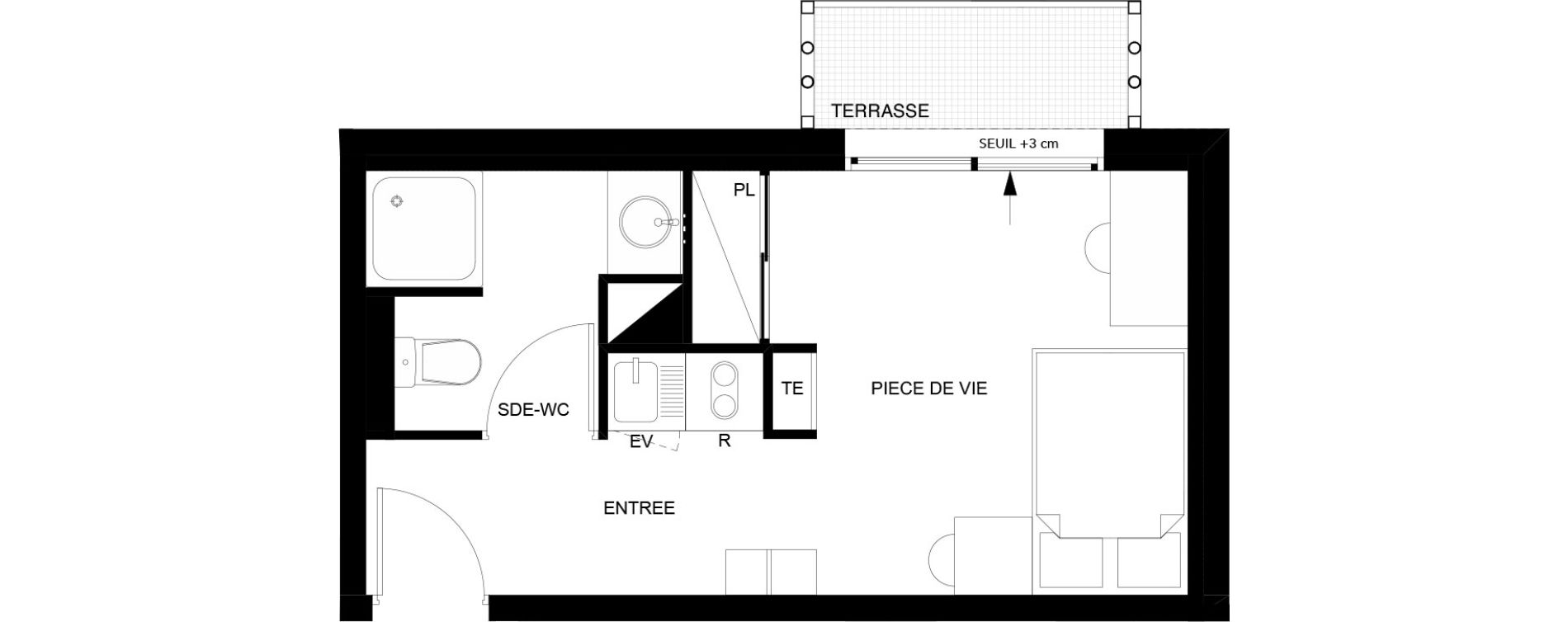 Appartement T1 meubl&eacute; de 19,77 m2 au Mans Nationale
