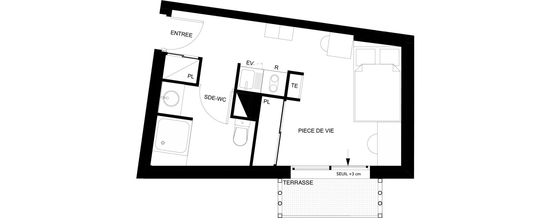 Appartement T1 meubl&eacute; de 20,09 m2 au Mans Nationale