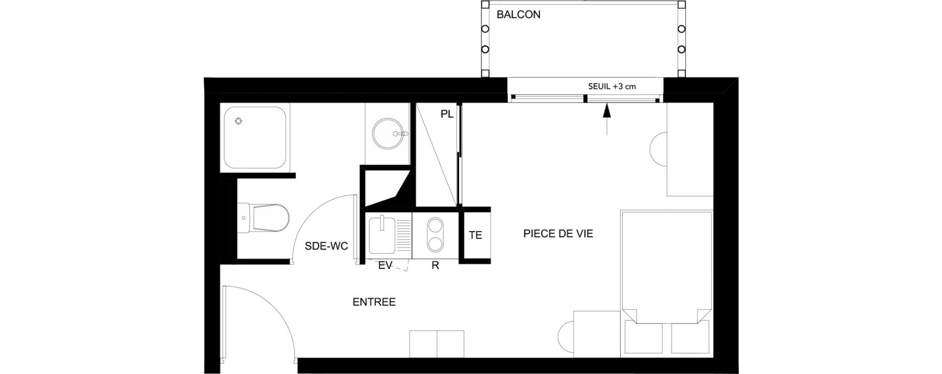 Appartement T1 meubl&eacute; de 19,77 m2 au Mans Nationale