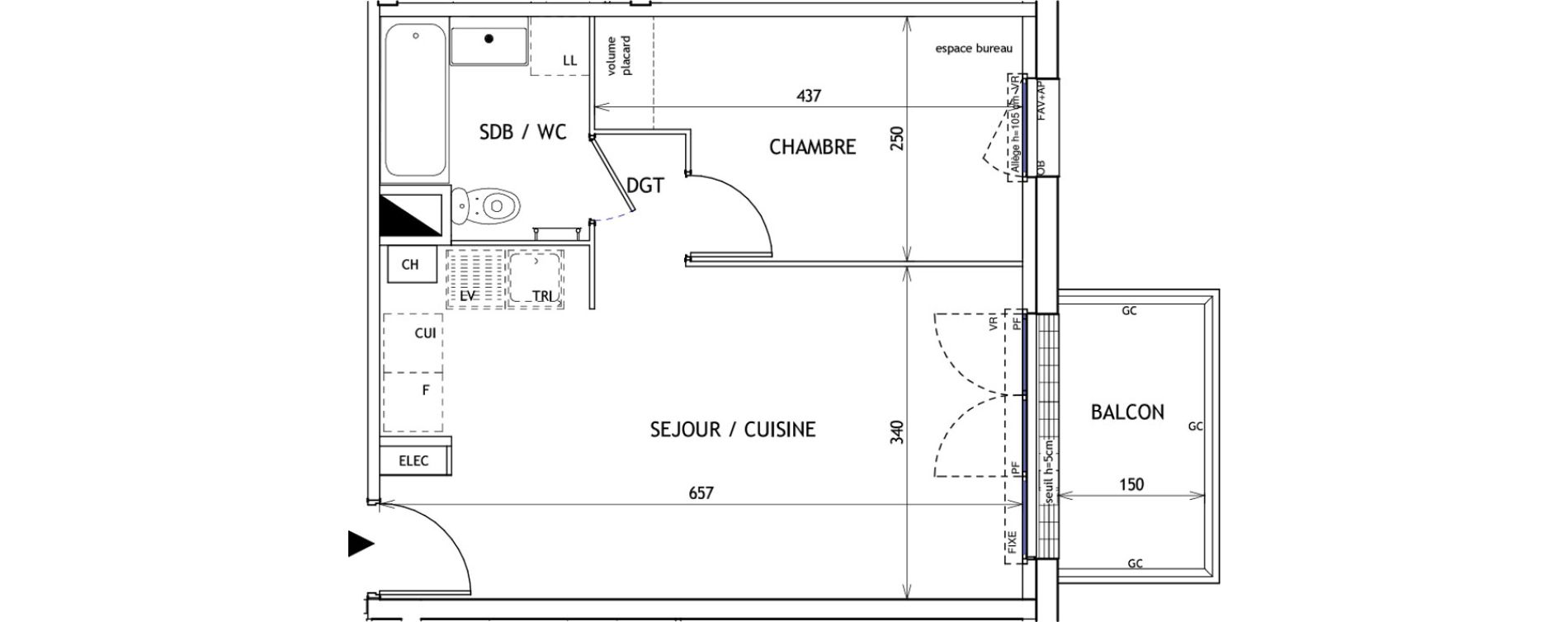 Appartement T2 de 37,82 m2 &agrave; Challans Centre