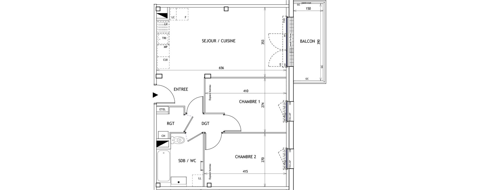 Appartement T3 de 57,33 m2 &agrave; Challans Centre